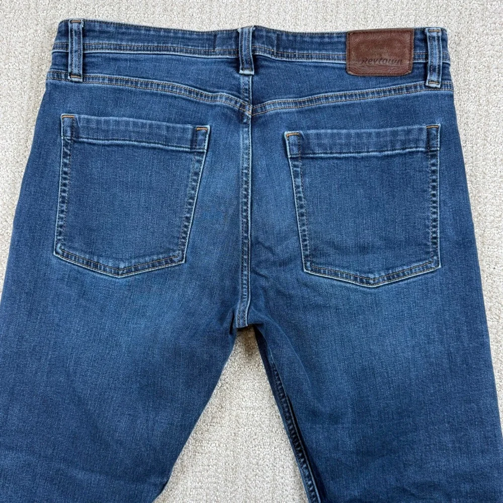 Revtown Mens 34x30 Dark Wash Slim Taper Fit Stretch Denim Blue Jeans